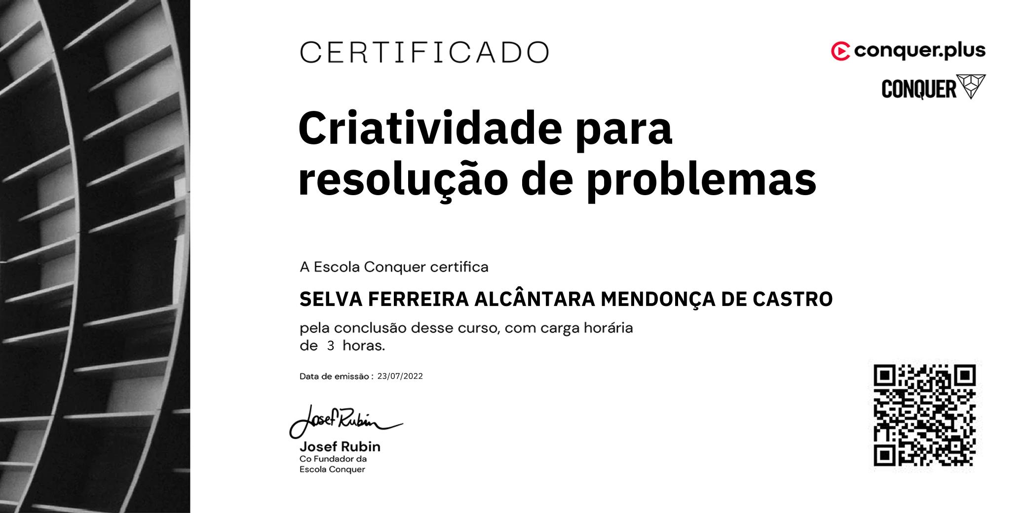 Certificado de Criatividade para resolução de problemas
